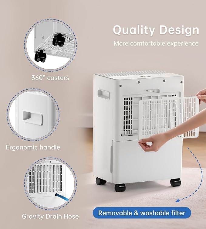 1500 Sq. Ft Dehumidifiers for Home, 30 Pints dehumidifier for Basement with drain hose,Smart APP control, 1.6L Tank,24H Timer,Intelligent Humidity Control,Ideal for Bedroom,Bathroom