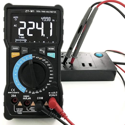 Auto Ranging Digital Multimeter TRMS 6000 with Battery Alligator Clips Test Leads AC/DC Voltage/Account,Voltage Alert, Amp/Ohm/Volt Multi Tester/Diode (ZT-M1)