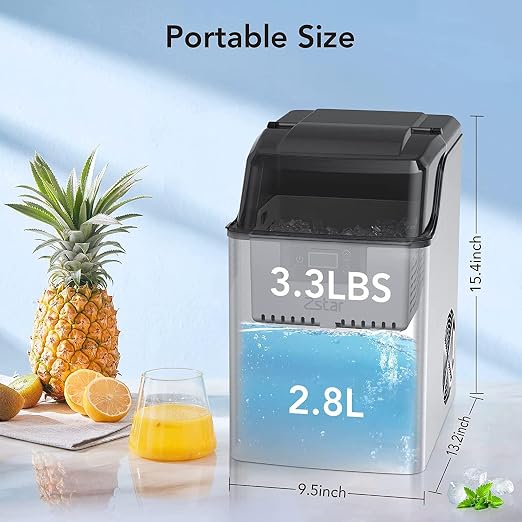 44 Lbs/24 Hours Portable Countertop Ice Maker, Fast Ice Production in 15 Minutes, Chewable Pellet Ice with Ice Scoop, 3.3 Lb. Ice Basket Capacity with 2.8 Liter Water Tank for Home Bar Party