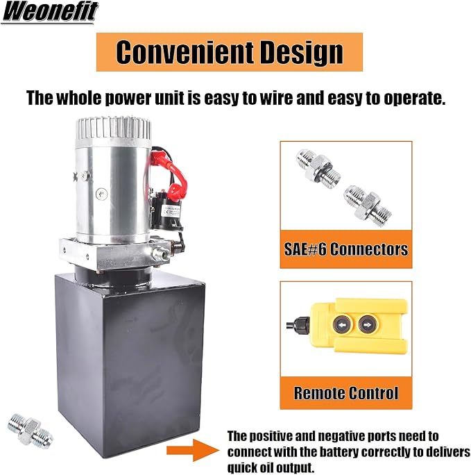 12V DC Hydraulic Pump Power Unit, 0.91 GPM Flow Rate, 8 Quart Metal Reservoir, Single Acting, 3200 PSI Max Pressure, SAE #6 Ports for Dump Trailers, Car Lifts, DIY Hydraulic Systems