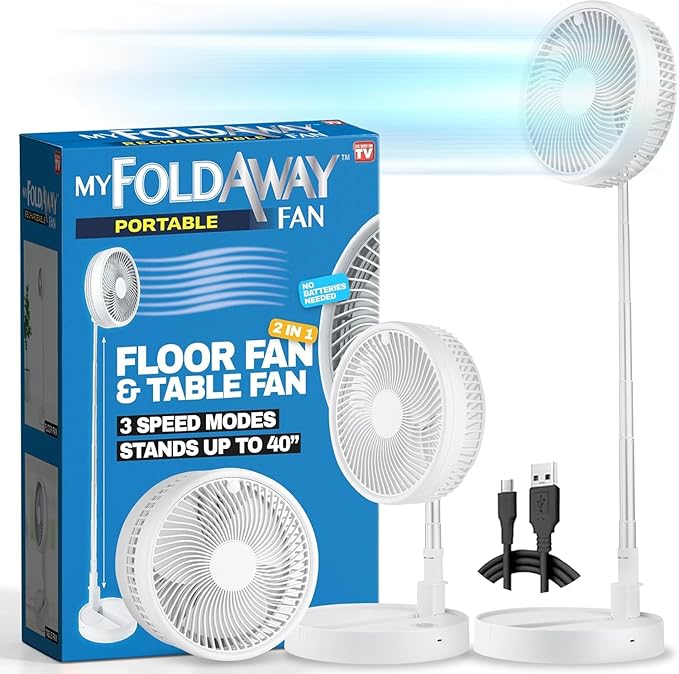My Foldaway Rechargeable Fan Portable, Portable Fan Extends from 4-40", Travel Fan for Sleeping, Collapsible Desk Fan, Quiet, 10 Hour Battery Life, 3 Modes, As Seen on TV