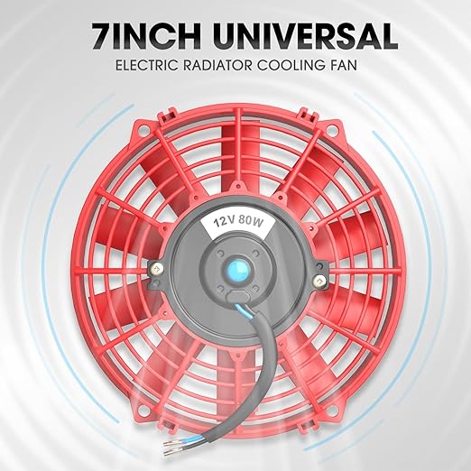 DNA Motoring 7 Inch High Performace Electric Cooling Slim Radiator Fan with Mount Kit, Red, RAF-7-RD+FMK