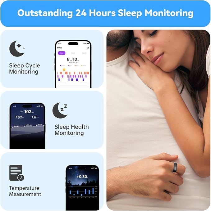 Smart Ring for Men Women - 2025 AI Fitness Tracker with Blood Oxygen/Sleep/Meditation/Heart Rate/Stress, Women's Health, Air Shutter, 5ATM Waterproof, Android & iOS Compatible
