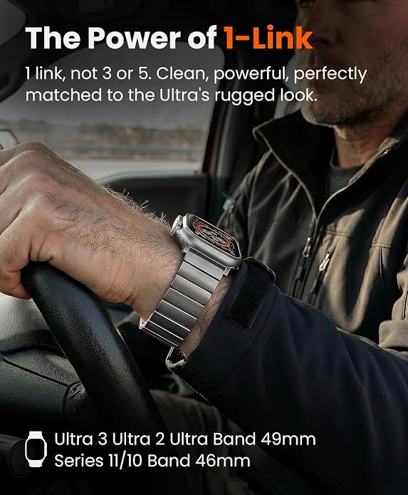 Grade 5 Titanium Band for Apple Watch Ultra 3/2/1 49mm & Series 11/10 46mm,Dual Magnetic Clasp with Adjustable Small Link,Scratch Resistant & Premium Color Matched Metal Band for Men,CRNS02