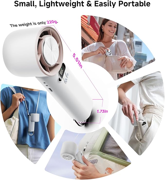 DooGooCoo [2026 Upgrade] Portable Cooler Handheld Fan, [Coldest Turbo Hand Fan] 15000RPM 24H Max Cooling Time Highly Speed (1-100) Hand Fan, Collapsible Mini Small for Travel, Office (White)