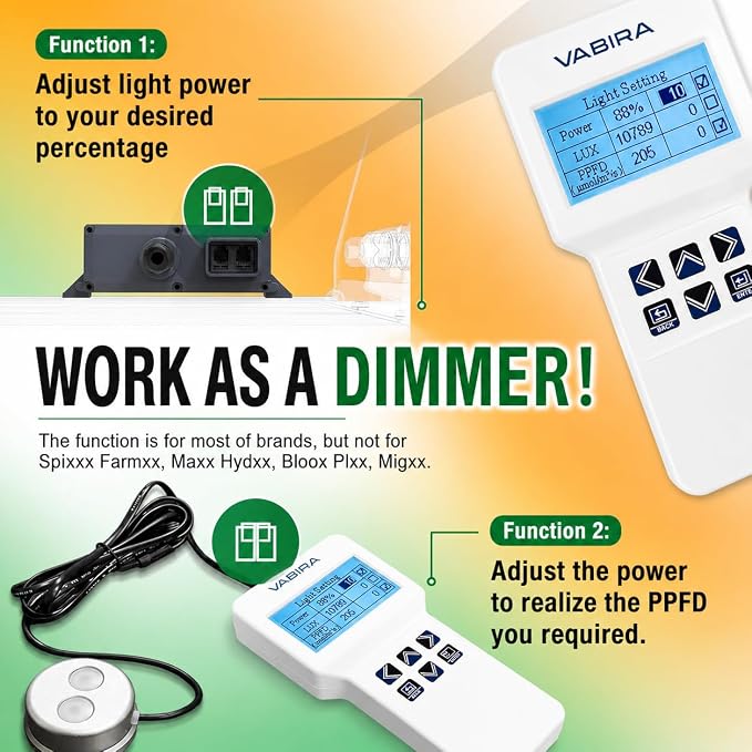 VBR-200 PAR Meter with Light Dimmer Control, Maintain Target PAR Automatically, PPFD DLI Meter, Adjust Grow Light Power Based on Sunlight, Test PAR/LUX/CCT/Temp/Humidity/VPD