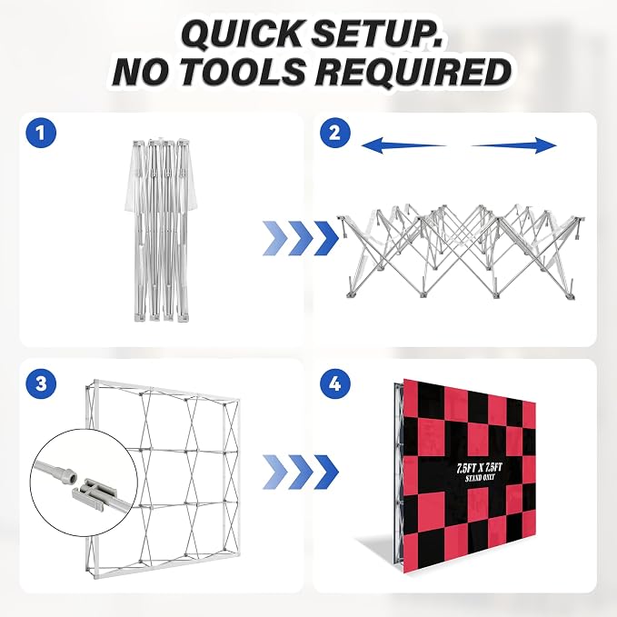 Portable Pop Up Display Stand 7.5 x 7.5 FT, Aluminum Trade Show Backdrop Stand with Water Weight Bags, Trade Show Booth Display for Events, Weddings, Trade Show Supplies, Stand Only