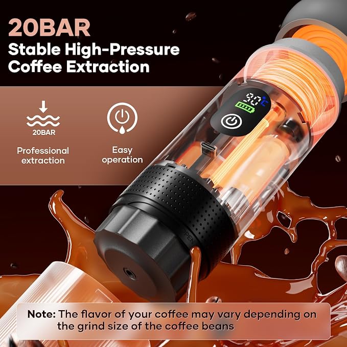 kejector Portable Coffee Maker Espresso Machine for Travel Nano Car Coffee Maker Compatible with Ground Coffee & Capsule for RV, Hiking Camping Office, Travel Espresso Maker Electric Coffee Machine