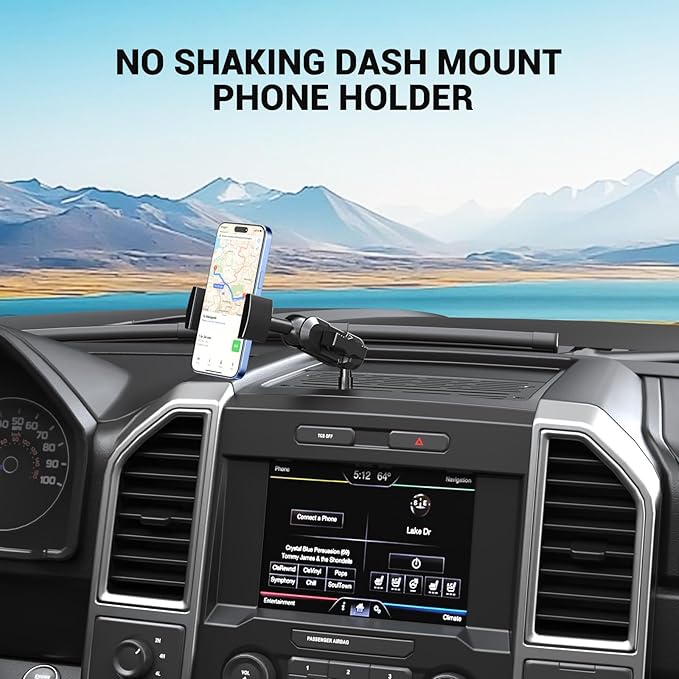 Surfcabin No Punching Required Dash Phone Holder, Compatible with 2015-2020 F150 2017-2022 F250 F350, Metal Cellphone Mounting Bracket Stand for Most CellPhones (Clip Type)