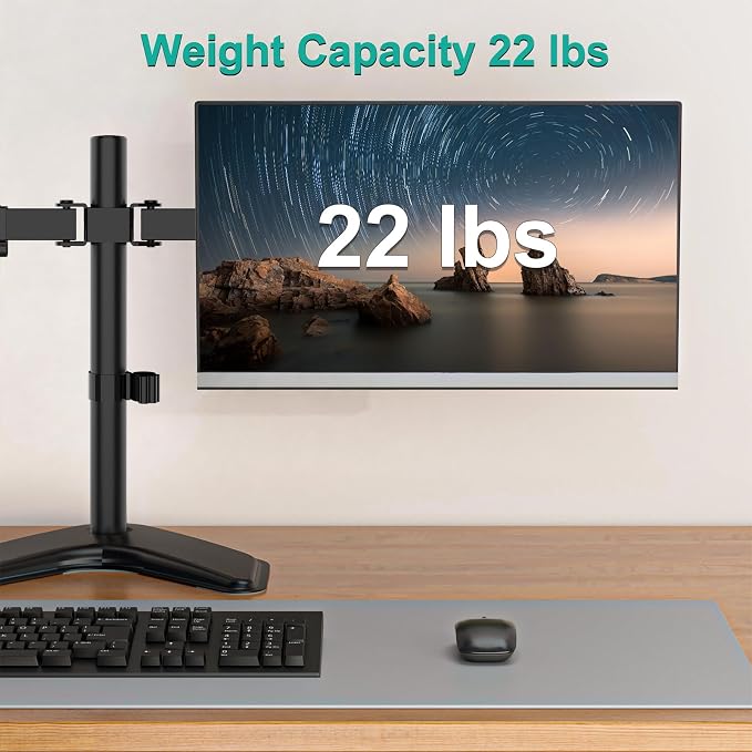 WALI Dual Monitor Stand for Desk, Monitor Stands for 2 Monitors up to 27 inch, Dual Monitors Mount Fits up to 22lbs, Free Standing Full Motion Dual Monitors Arm for Desk (MF002), Black