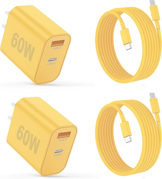 iPhone 17/16/15 Pro/Pro Max Charger, Dual Port USB-C Wall Charger with PD 40W & QC 20W Fast Charging, 10FT USB-C Cable for iPhone, iPad Pro, MacBook M1/M2/M3, Android (Yellow, 6 FT)