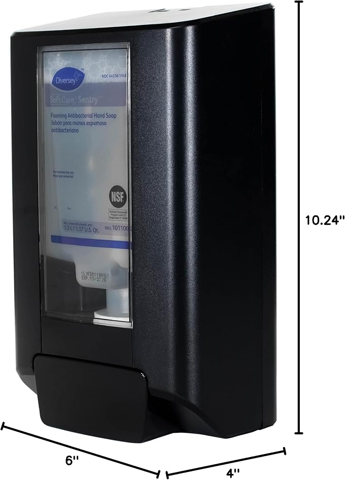 Diversey D1224700 IntelliCare Manual Hand Hygiene Dispenser for Liquid, Gel & Foam Soft Care Soaps & Sanitizers, ADA Compliant, Refillable, Black, 6-Count