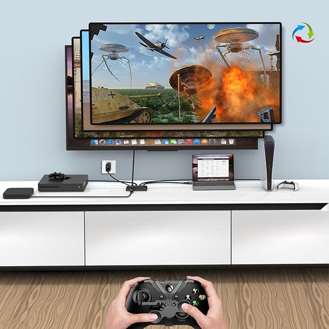 Y.D.F 8K@60Hz HDMI Switcher 4 in 1 Out Aluminum Support 4K@120Hz HDR10+ HDCP 2.3 CEC HDMI 2.1 Switch Splitter Compatible with PS5/4 Xbox X/S Nintendo Switch/OLED Roku Apple TV Fire Stick UHD TV