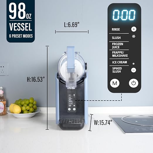 Lifecreek 98oz Slushie Machine for Home with No Ice Needed, 6 Preset Programs, Self-Cleaning Function, Quiet Operation, Perfect for Making Frozen Margaritas, Milkshakes, Smoothies, Frappes,Blue