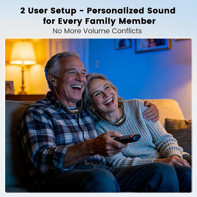 Conqier Dual TV Wireless Headphones - Dialogue Clear & 164FT Range, 3 TONE, Peacefully Watch Together, Wireless TV Headsets for Seniors, Audio Bypass to Soundbar, Left/Right Balance, Individual Volume
