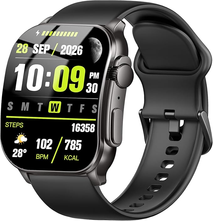 Smart Watch, 2.01" AMOLED Curved Touchscreen Fitness Watch for Men Women, IP68 Waterproof, 24/7 Heart Rate/Sleep Monitor, Fitness Tracker with Pedometer, 120+ Sports Modes, Smartwatch for Android iOS