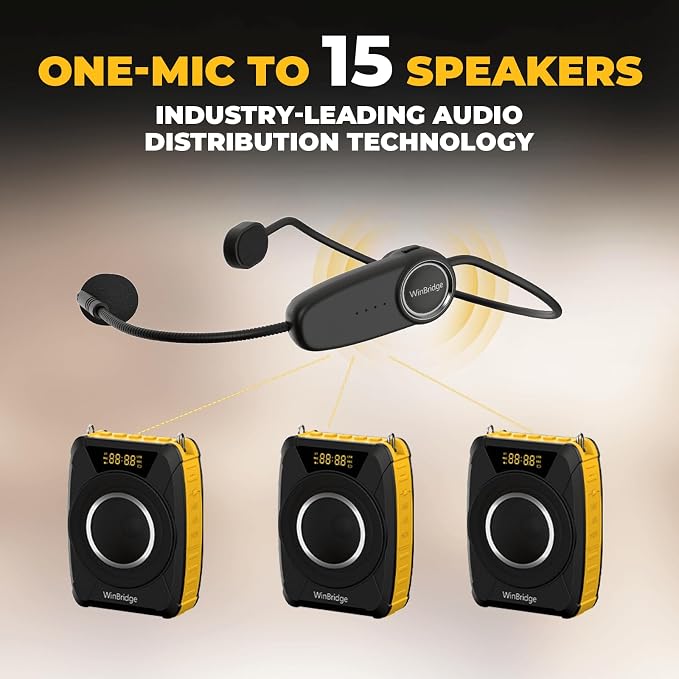 Voice Amplifier with Wireless Microphone Headset – Waterproof Portable Speaker Microphone with TWS Stereo, SOS, Recording – Rechargeable Bluetooth 5.0 PA System for Teachers, Coaches, Tour Guides