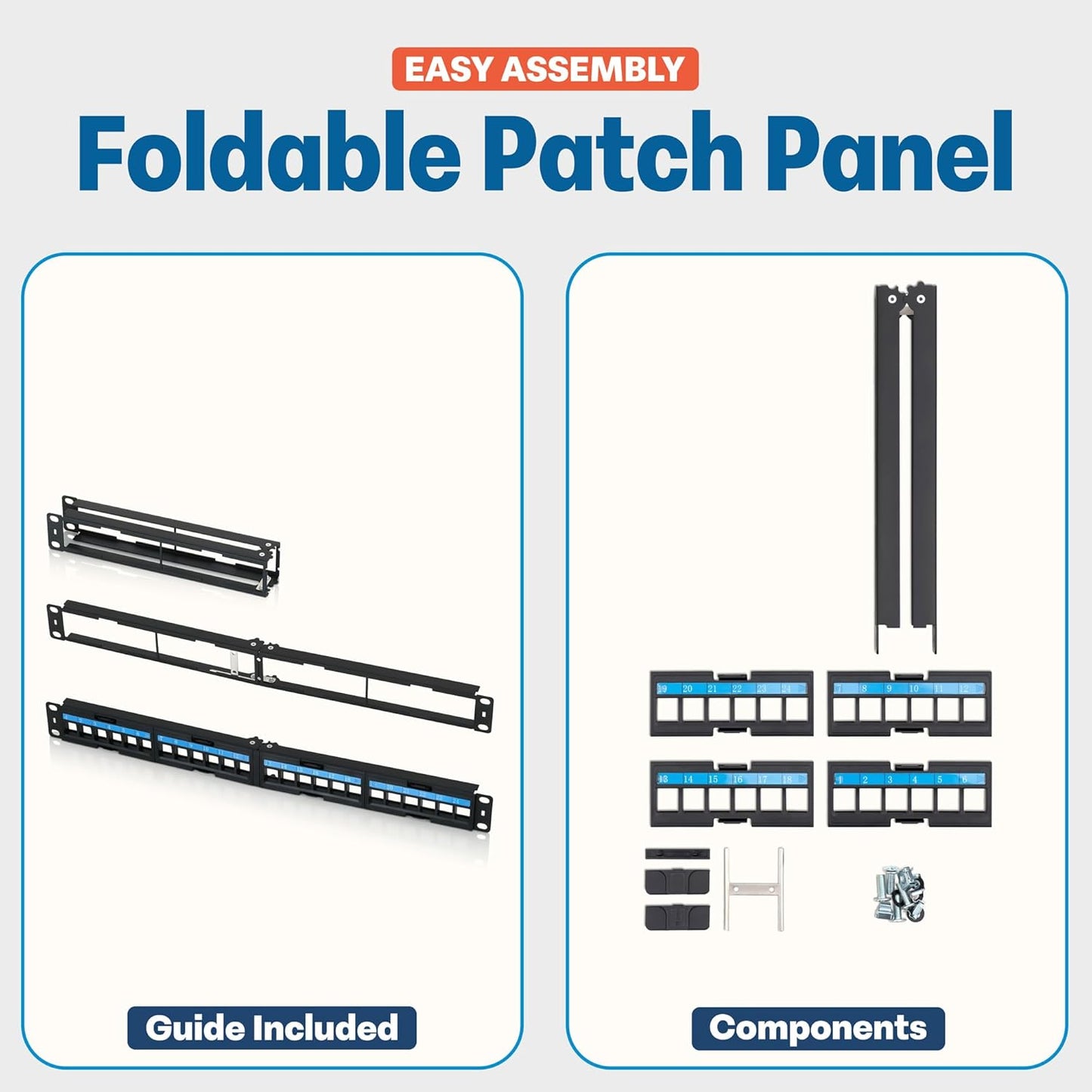 Everest 24 Port Keystone Patch Panel (4-Pack) - Removable 6-Port Panels - Use with Slim Profile Keystones ONLY (Wider Jacks May not fit Side by Side)