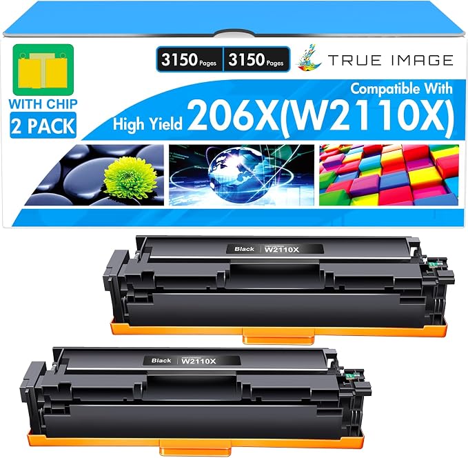 206X 206A Black Toner Cartridge High Yield W2110X W2110A Compatible for HP 206X Black Toner Color LaserJet Pro MFP M283fdw M283cdw M255dw M283fdn M282nw M255nw M283 M255 M282 Printer Ink (2 Pack)