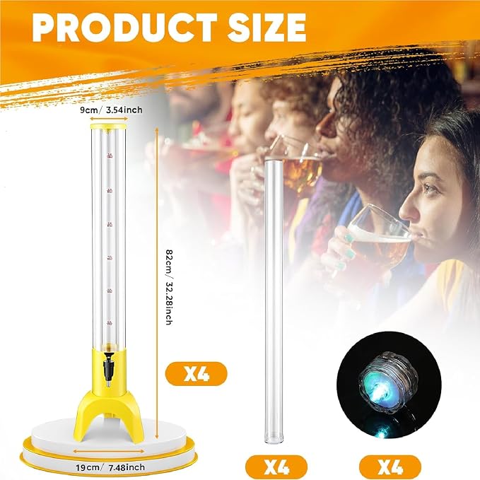 Baderke 4 Pcs Drink Tower Mimosa Tower Dispenser with Ice Tube Tabletop Beer Dispensers Liquor Juice Margarita Tower Beverage Dispensers for Home Bar Party(Bright Color, 3 L)