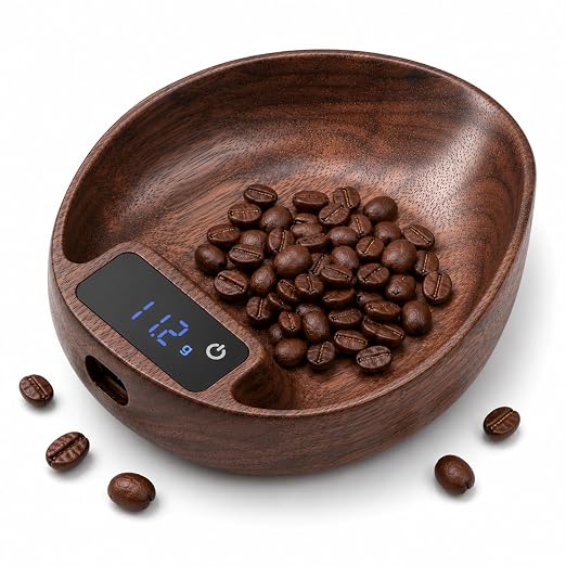 Premium Walnut Wood Coffee Scale, 0.1g Precision Digital Scale | wooden coffee scale mini coffee scale espresso scale measuring cup coffee weight scale wood Rechargeable Kitchen scale