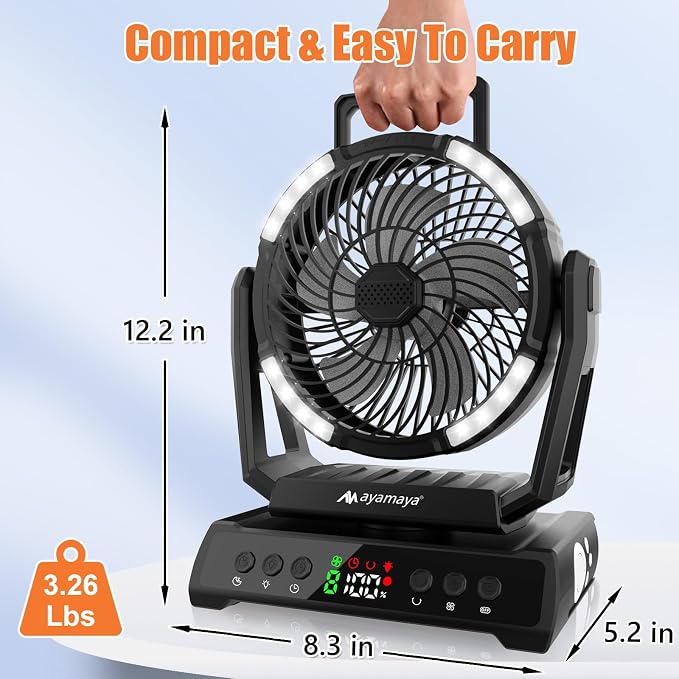 Camping Fan + Cooler Backpack, 20000mAh Rechargeable Tent Fan with Remote 9 Wind Modes, Gray 24 Cans Insulated Backpack Cooler for Beach Picnic