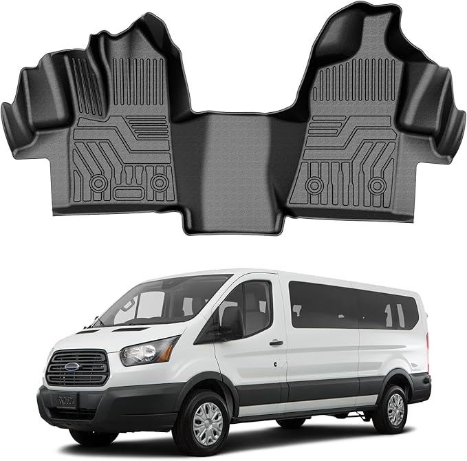 T TGBROS Floor Mats Custom Fit for 2015-2021 Ford Transit 150/250/350/350HD (No Transit Connect) Front Row All Weather TPE Floor Liners Non-Slip Black 1PCS