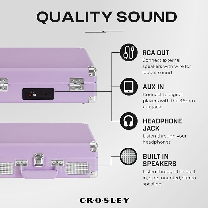 Crosley CR8005F-LN Cruiser Plus Vintage 3-Speed Bluetooth in/Out Suitcase Vinyl Record Player Turntable, Lavender