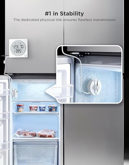 GoveeLife 2.0 WiFi Refrigerator Thermometer with Dual Probes, 1840ft Ultra-Long Range, Temperature & Humidity, Large LCD Display, Freezer Alarm, App Notification for Fridge, Kitchen, Farming