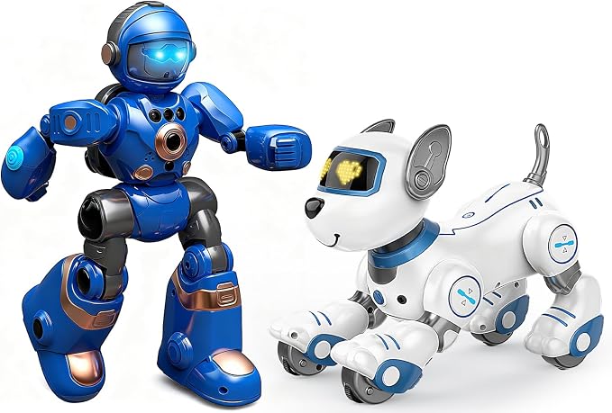2-in-1 Robot Toy & Robot Dog Set for Kids 3-12, Smart Interactive Robots with Voice & Touch Control, Programmable Dancing Singing Walking Functions, Fun Birthday for Boys & Girls
