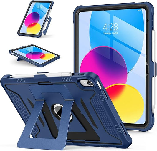Soke Case for iPad (A16) 11th/10th Generation (11-Inch 2025/10.9-Inch 2022), with Screen Protector and Kickstands, Rugged Full Body Heavy Duty Shockproof Protective Cover - Black Navy