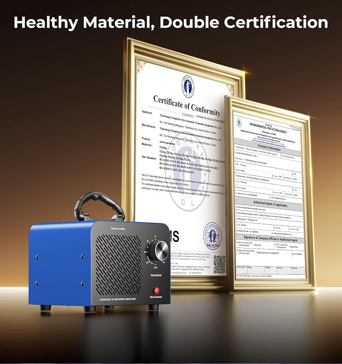 Hadlook Ozone Generator, 48,000mg/h High Capacity O3 Machine for Large Spaces Up to 4,000 Sq Ft, Portable Odor Eliminator for Car, Home, Basement, Smoke, Pets, and Commercial Use, Blue