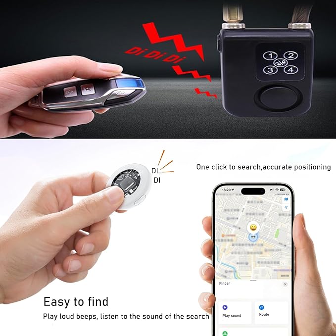 Mengshen Bike Alarm Antitheft Lock with Tracker Remote Control PIN Code Red | Remote Control & PIN Code Access, 10mm Anti-Theft Chain, Motorcycle Bike Stroller Gate, Waterproof