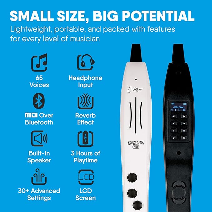 Carry-on Digital Wind Instrument 2 Pro - Lightweight and Rechargeable with 65 Instrument Voices - Built-In Speaker, Intuitive LCD Interface and Bluetooth Connectivity for Performance On-The-Go