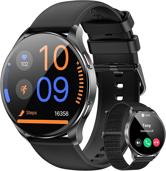 Blackview Smart Watch for Women Men (Make/Answer Calls),1.43''AMOLED Touchscreen Fitness Tracker with 100+ Sports Modes, Heart Rate/SpO2/Sleep Monitor/2 Straps, Smartwatch for iPhone & Android