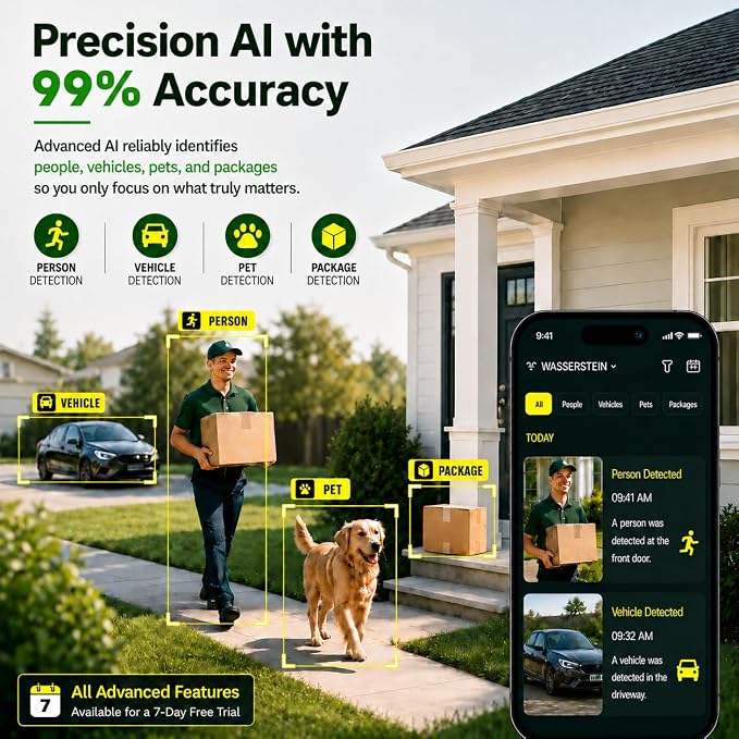 2K Window Camera,5Ghz & 2.4Ghz WiFi Security Camera for Home,120° Wide View,Full Color Night Vision,AI Person/Vehicle/Pet Detection,911 Emergency,US Based Cloud,24/7 Recording,Easy & Quick Install,Pro