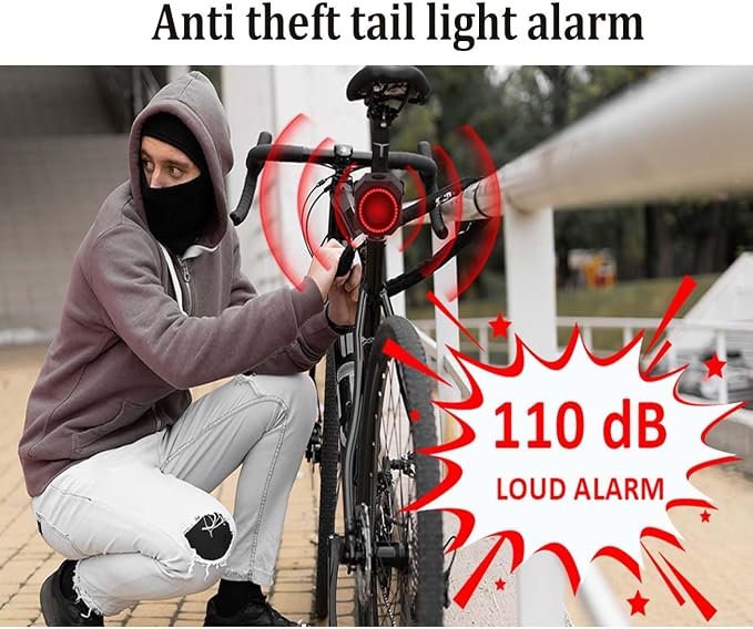 110dB Anti-Theft Bike Tail Light Alarm with Remote, Wireless Rechargeable Bike Alarm with Anti-Theft Alert Security System,Waterproof Brake Light for Motorcycle,Bicycle, E-Bike, E-Scooter