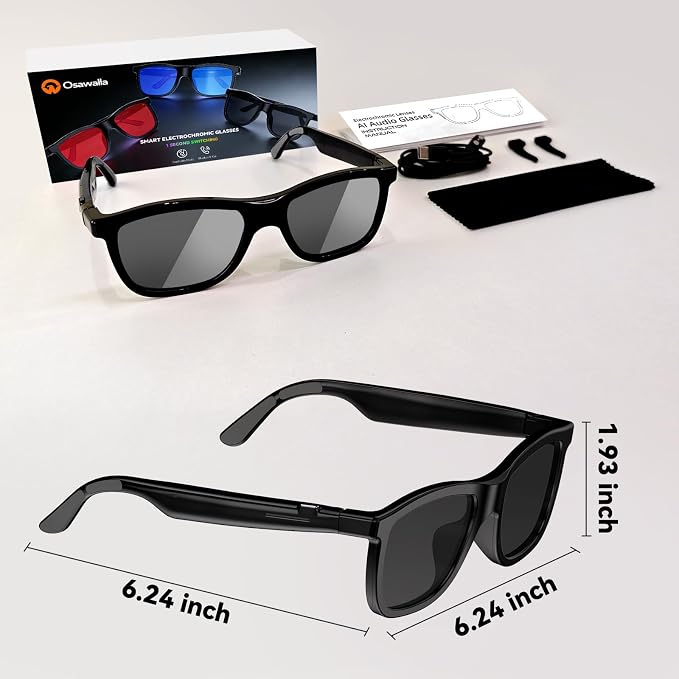 2026 Smart Audio Glasses with Electrochromic Lenses, Adjustable Tint Sunglasses for Driving,Travel,Daily Use,Open Ear Bluetooth 5.4, AI Translation, Premium Tech Gadget Gift for Men Women