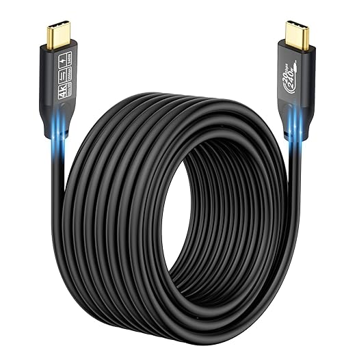 USB C 3.2 Gen 2 Cable, 16.5FT 20Gbps Type C 4K@60Hz UHD Video 5A/240W PD3.1 Fast Charge Compatible with Thunderbolt 3/4 for Phone 15Pro MacBook Monitor 5M