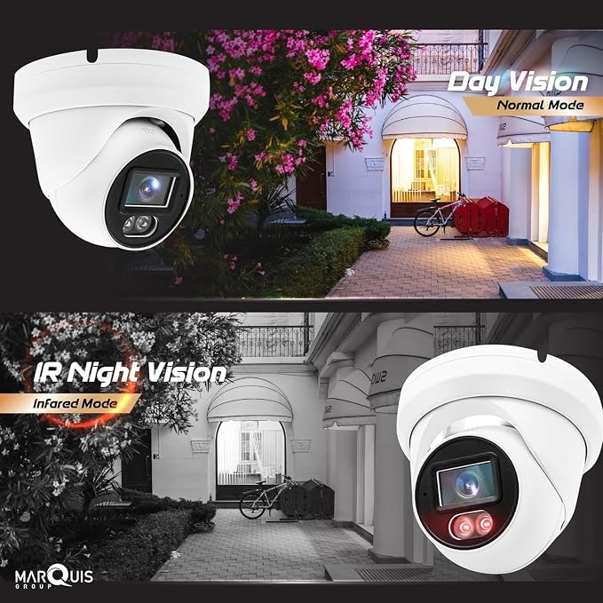 Marquis 8MP PoE IP Turret Dome Camera with Microphone/Audio, IP Security Camera Outdoor Rated, 98ft IR Night Vision, Waterproof IP66, 108° Wide Angle 2.8mm Lens
