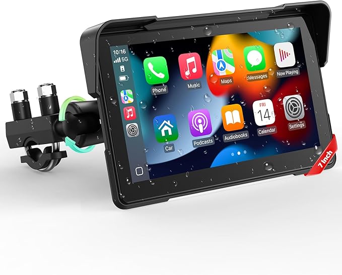 LAMTTO 7-Inch Wireless Motorcycle Carplay GPS Navigation System with Apple Carplay and Android Auto, Portable Moto Car Play Screen with Dual Bluetooth, Navigation, Siri, Google Assistant, Anti-Glare