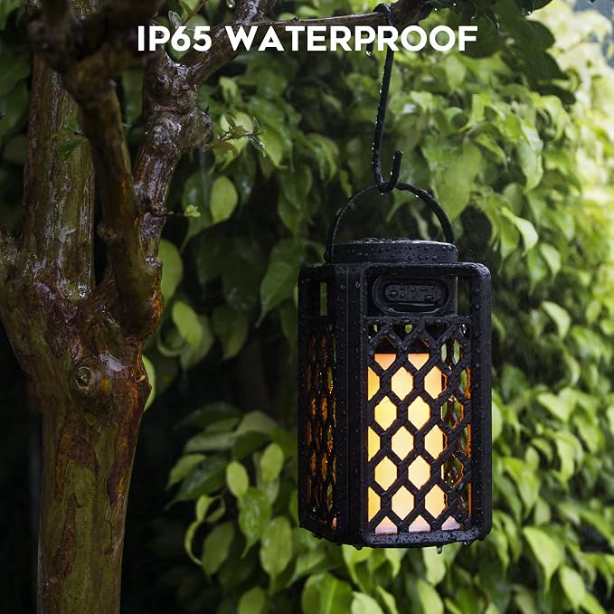 Outdoor Bluetooth Speaker with Flame Atmosphere, Waterproof Wireless Speaker with Wall Mount/Stake/Hook, Led Torch Lantern, Camping Patio Accessories, 10W Stereo Sound, Gifts for Men, Women, Dad