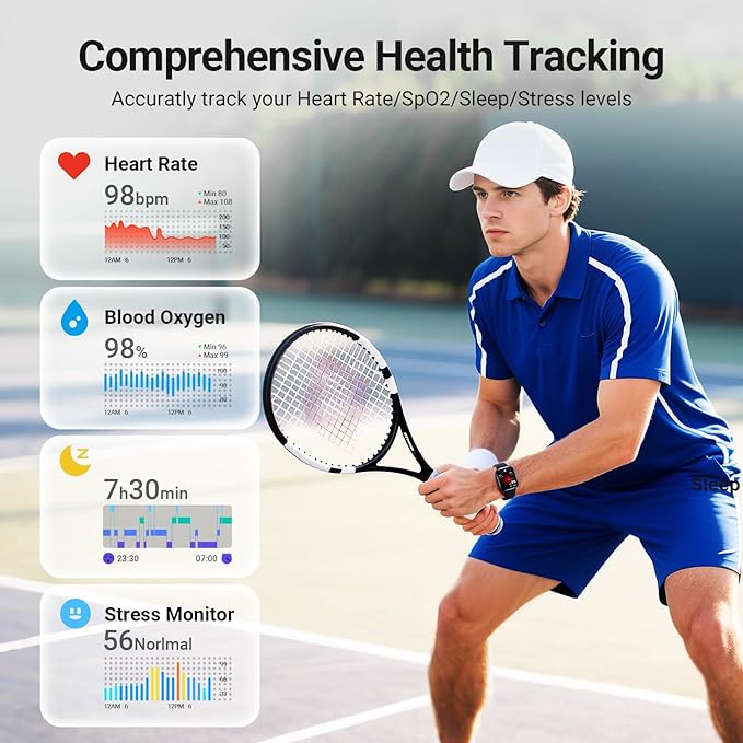 Smart Watches for Men Android iPhone (2 Bands), [1.85" AMOLED Screen] Smartwatch Fitness Tracker 3ATM Waterproof with Bluetooth Calls, AI Voice, Heart Rate/SpO2/Sleep Monitor, 7 Days Battery