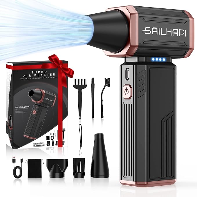Compressed Air Duster 300000RPM, High-Speed Cordless Blower for Barber with Variable Speed, Electric Dust Blower for Keyboard, Car, PC, Hair Cut, Replaces Canned Air, Gifts for Men