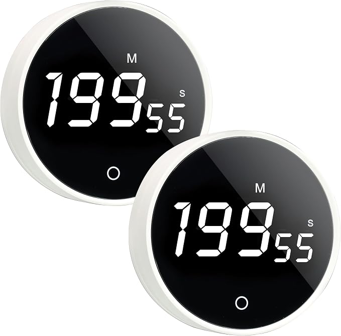 2Pcs Digital Kitchen Timer - Magnetic 199-Minute Countdown Countup Timer with Large LED Display,Volume Adjustable, Visual timers for Cooking,Gym,Meeting,Classroom,Study,Work,Outdoor Activities