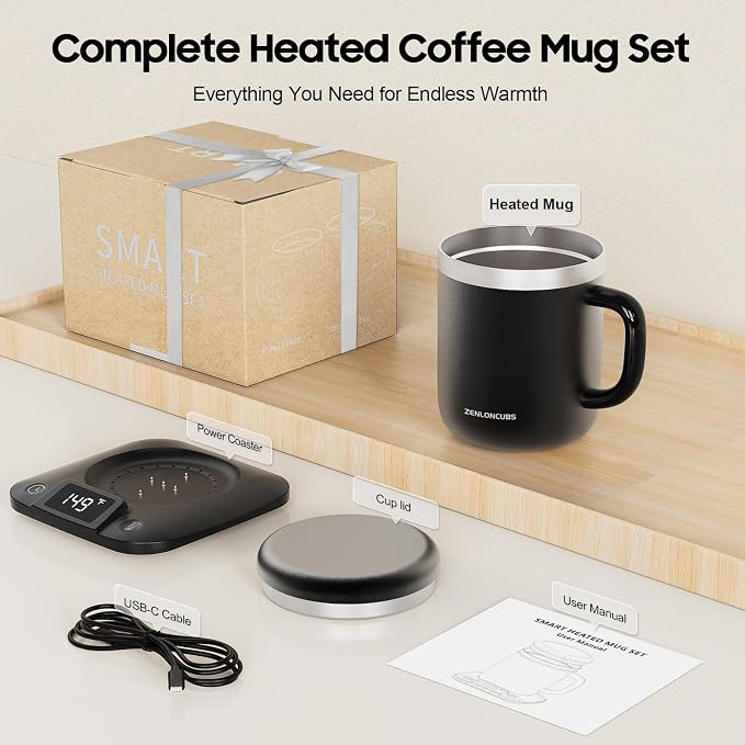 Smart Electric Heated Coffee Mug with Temperature Control, 5 Settings & Display, Auto Shut-Off, Fast Heating Warmer Set with Stainsteel Coffee Mug