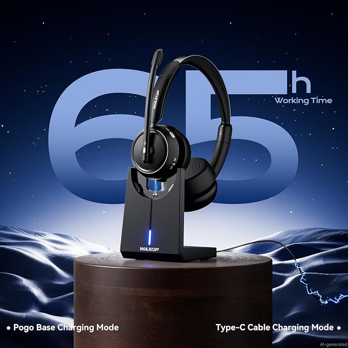 Wireless Headset with Mic for Work, Bluetooth Headset with Microphone Noise Cancelling & Mute Button, 65H Talk Time, Comfortable Wireless Headsets for Work/Call Center/Computer/Laptop/Calls