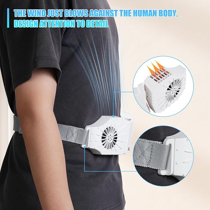 Portable Waist Fan Rechargeable, Belt Clip On Cooling Device 8000 mAh Body Wearable Personal Under Shirt Fan that Blow Cold Air for Travel/Outdoor/Farm/Camping/Hiking/Fishing (black)