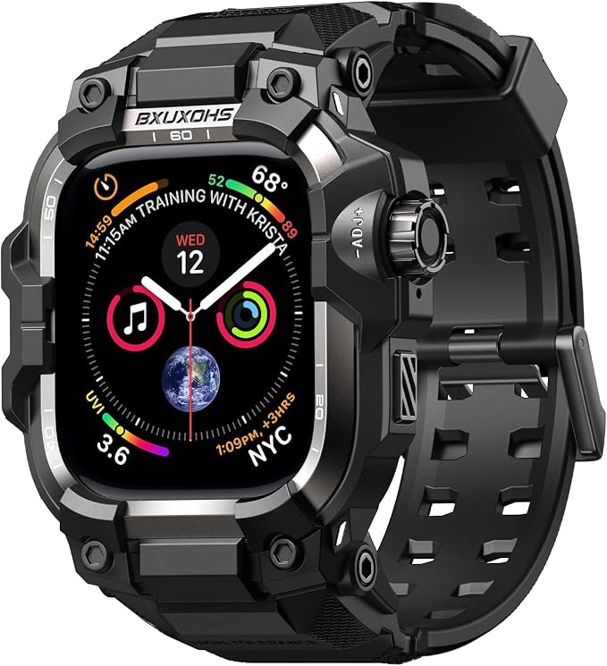 BXUXOHS Rugged Case and Band for Apple Watch 45mm Men, Compatible with Apple Watch Series 9/8/7, Military Grade Shockproof Bumper Cover, Tactical Band Case for iWatch 9/8/7 Man, Black Titanium