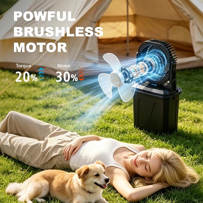 20000mAh Portable Misting Fan with 10L Large Water Bucket, 3-Speed Outdoor Floor Fan with Mist, USB Rechargeable Battery Powered Misting System for Patios, Camping, Beach, Golf and Picnic